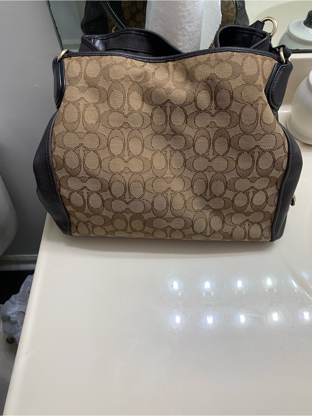 Designer-Style Brown Signature Tote Bag